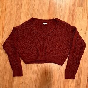 Deep Red V-Neck Cropped Sweater